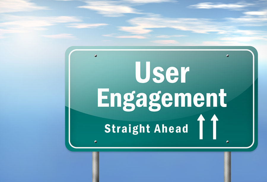 Road sign with 2 arrows pointing up that says user engagement ahead
